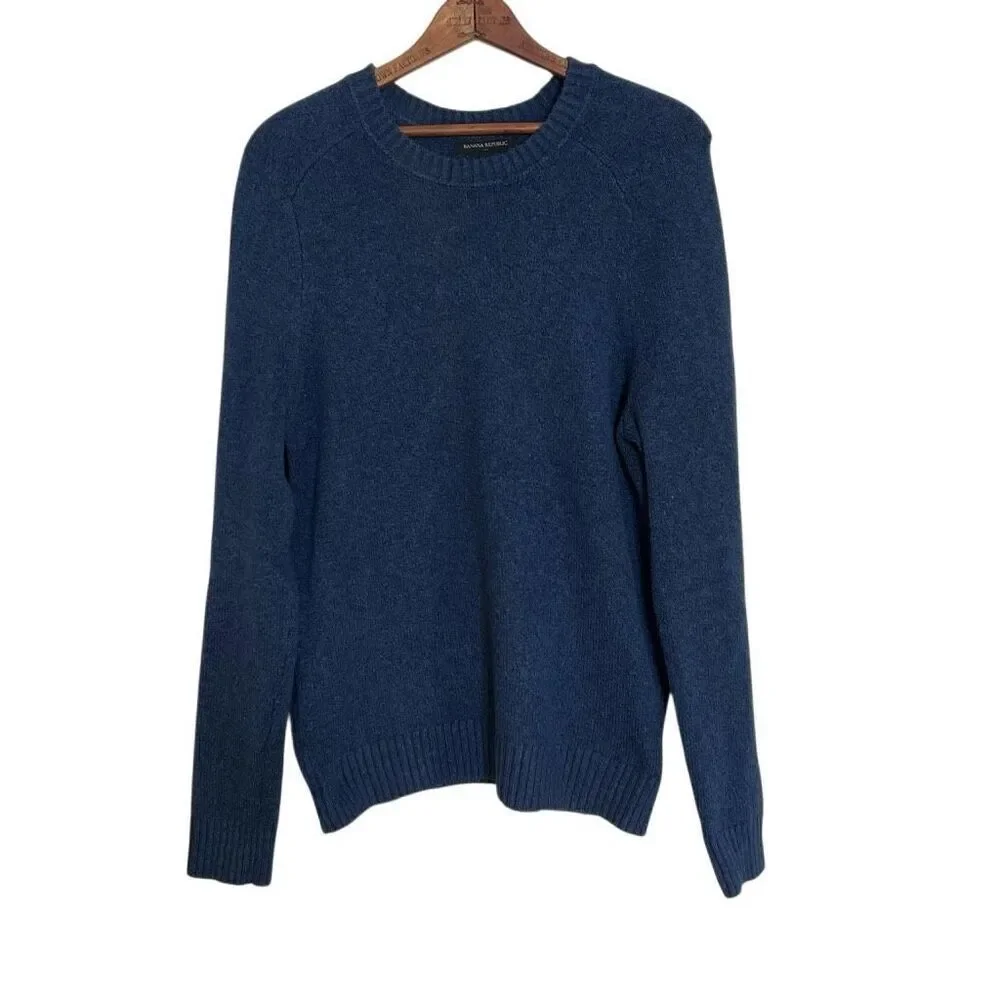 Banana Republic Cotton Blend Knit Crew Neck Pullover Sweater Navy Blue Sz Medium